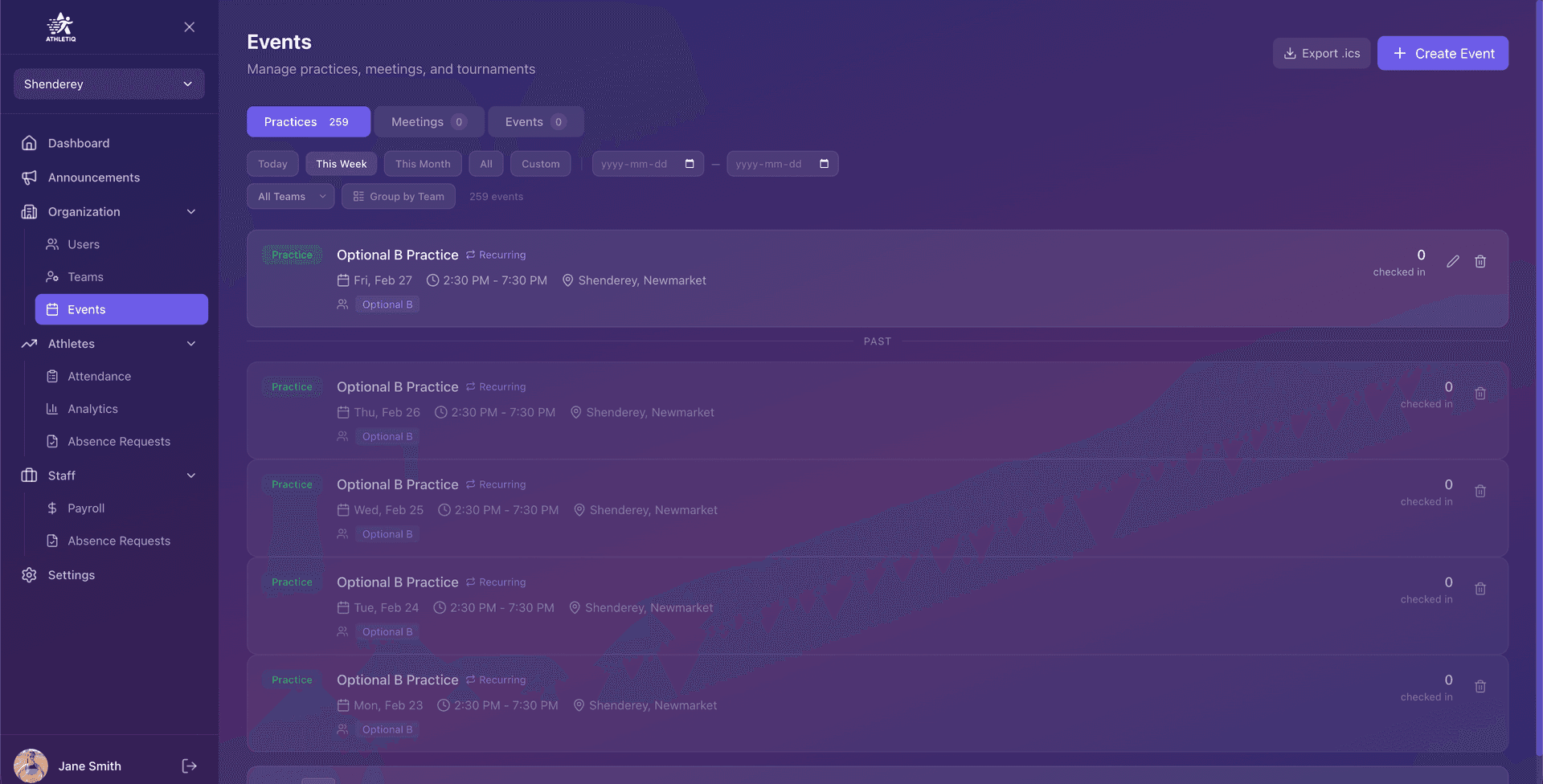 Athletiq web dashboard